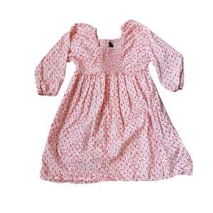 Tea Collection Girls Pink Floral Cotton Dress with Ruching - Size 8